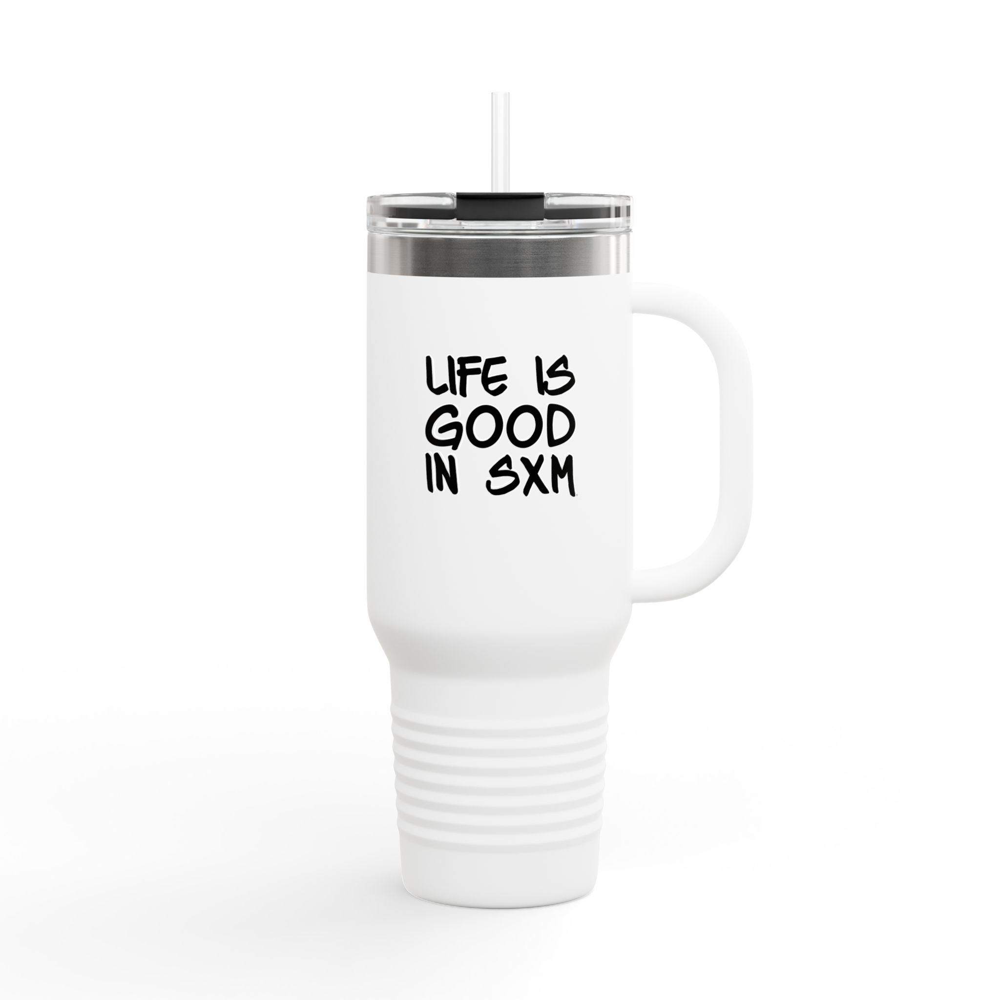 40oz Insulated Travel Mug — “Life Is Good in SXM” Thermal Tumbler with Handle